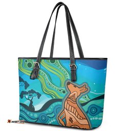 Aussie Aurora Borealis Aboriginal Art Leather Tote Bag LT7