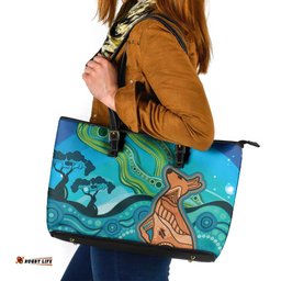 Aussie Aurora Borealis Aboriginal Art Leather Tote Bag LT7
