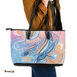 Aussie NAIDOC Week Pastel Leather Tote Bag Dreaming Whales LT7