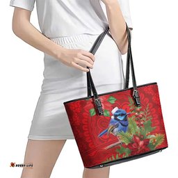 Aussie Superb Fairywren Bird Leather Tote Bag Aboriginal Inspired Christmas LT9