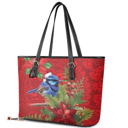 Aussie Superb Fairywren Bird Leather Tote Bag Aboriginal Inspired Christmas LT9