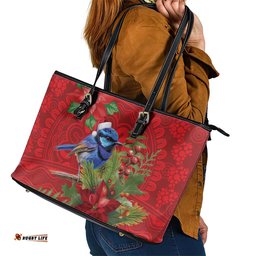 Aussie Superb Fairywren Bird Leather Tote Bag Aboriginal Inspired Christmas LT9