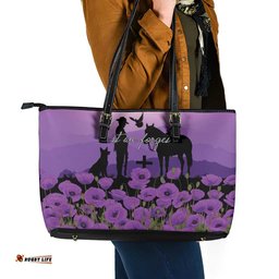 Australia ANZAC Animal Heroes Leather Tote Bag Purple Poppies LT7
