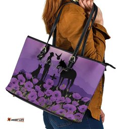 Australia ANZAC Animal Heroes Leather Tote Bag Purple Poppies LT7