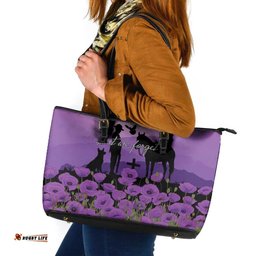 Australia ANZAC Animal Heroes Leather Tote Bag Purple Poppies LT7