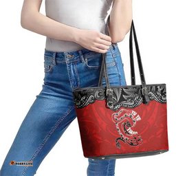 Aotearoa Toitu Te Tiriti Leather Tote Bag Taniwha Tribal Motifs LT03