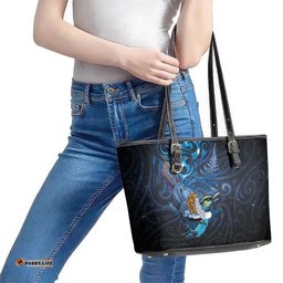 Aotearoa Matariki Leather Tote Bag Maori Tribal with Silver Fern and Tui Bird Galaxy Style LT03
