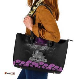ANZAC Day Remembrance Leather Tote Bag Purple Poppy We Will Remember Them LT9