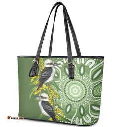 Aussie Kokaburra Golden Wattle Leather Tote Bag Aboriginal with National Color LT9