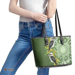 Aussie Kokaburra Golden Wattle Leather Tote Bag Aboriginal with National Color LT9