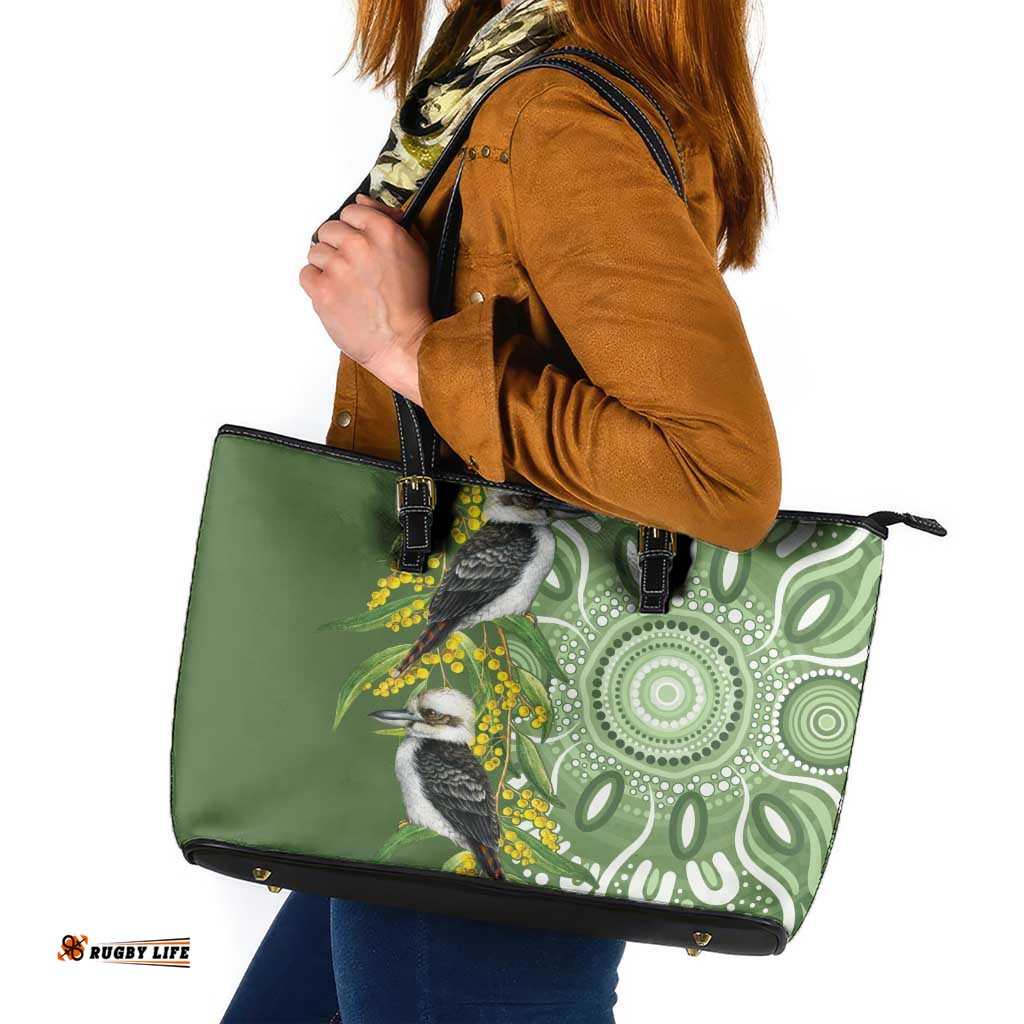 Aussie Kokaburra Golden Wattle Leather Tote Bag Aboriginal with National Color LT9