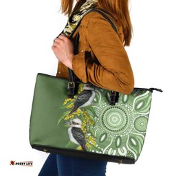 Aussie Kokaburra Golden Wattle Leather Tote Bag Aboriginal with National Color LT9