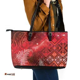 Aotearoa Taniko Matariki Leather Tote Bag Cosmic Red LT7