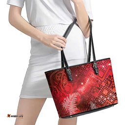 Aotearoa Taniko Matariki Leather Tote Bag Cosmic Red LT7