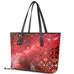 Aotearoa Taniko Matariki Leather Tote Bag Cosmic Red LT7