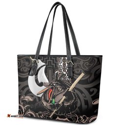 Aotearoa Hei Matau Leather Tote Bag Haka Kiwi Mix Maori Mangopare LT14