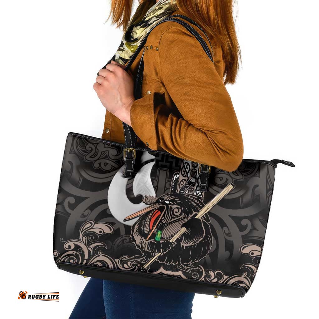 Aotearoa Hei Matau Leather Tote Bag Haka Kiwi Mix Maori Mangopare LT14