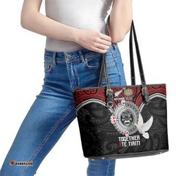 Aotearoa and Tonga Mo Te Tiriti Leather Tote Bag New Zealand Honour The Treaty Ake!Ake!Ake! LT9