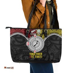 Aotearoa and Niue Mo Te Tiriti Leather Tote Bag New Zealand Honour The Treaty Ake!Ake!Ake! LT9