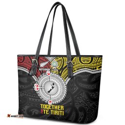 Aotearoa and Niue Mo Te Tiriti Leather Tote Bag New Zealand Honour The Treaty Ake!Ake!Ake! LT9