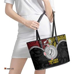 Aotearoa and Niue Mo Te Tiriti Leather Tote Bag New Zealand Honour The Treaty Ake!Ake!Ake! LT9