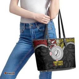 Aotearoa and Niue Mo Te Tiriti Leather Tote Bag New Zealand Honour The Treaty Ake!Ake!Ake! LT9