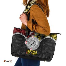 Aotearoa and Niue Mo Te Tiriti Leather Tote Bag New Zealand Honour The Treaty Ake!Ake!Ake! LT9