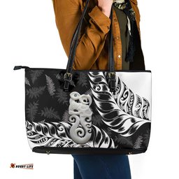 Aotearoa Manaia NZ Maori Silver Fern Leather Tote Bag LT14