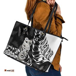 Aotearoa Manaia NZ Maori Silver Fern Leather Tote Bag LT14