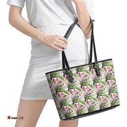 Aussie Pink Cockatoo Flowers Seamless Pattern Leather Tote Bag LT9