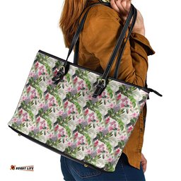 Aussie Pink Cockatoo Flowers Seamless Pattern Leather Tote Bag LT9