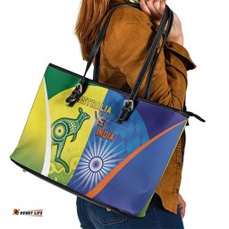 Australia And India Cricket Leather Tote Bag Ashoka Chakra With Aboriginal LT05