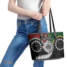 Aotearoa and Cook Islands Mo Te Tiriti Leather Tote Bag New Zealand Honour The Treaty Ake!Ake!Ake! LT9