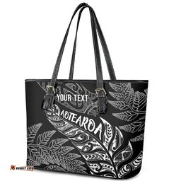Aotearoa Personalized Lawn Bowls Maori Leather Tote Bag New Zealand Black Tribal Silver Fern LT7