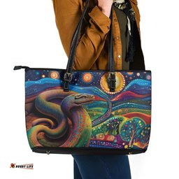 Aboriginal Dreamtime Rainbow Serpent Leather Tote Bag LT9