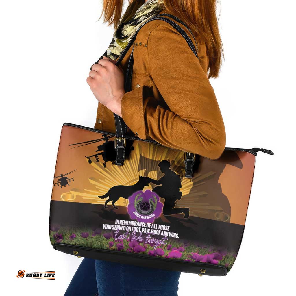 Animal War Heroes Australia ANZAC Day Leather Tote Bag We Will Always Remember Them LT14