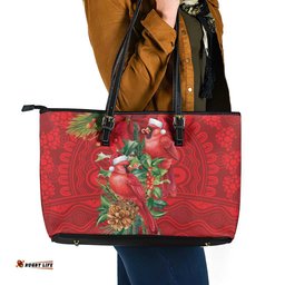 Aussie Red Cardinal Leather Tote Bag Aboriginal Inspired Christmas LT9