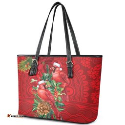 Aussie Red Cardinal Leather Tote Bag Aboriginal Inspired Christmas LT9
