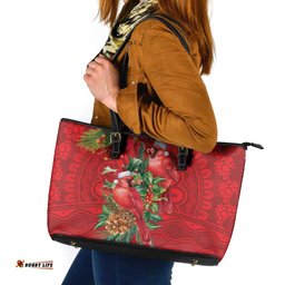 Aussie Red Cardinal Leather Tote Bag Aboriginal Inspired Christmas LT9