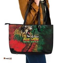 Aotearoa One Love Leather Tote Bag Reggae Lion with Kakahu Huruhuru LT03