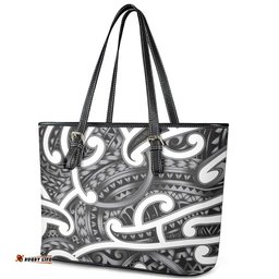 Aotearoa Maori Kowhaiwhai Leather Tote Bag Kiwikiwi Puhoro and Patiki LT9