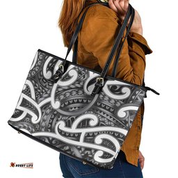 Aotearoa Maori Kowhaiwhai Leather Tote Bag Kiwikiwi Puhoro and Patiki LT9