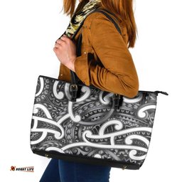 Aotearoa Maori Kowhaiwhai Leather Tote Bag Kiwikiwi Puhoro and Patiki LT9