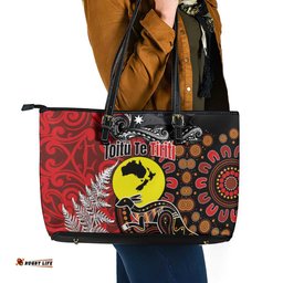 Aotearoa and Australia Toitu Te Tiriti Leather Tote Bag Honour the Treaty - Te Tiriti Is Us LT03