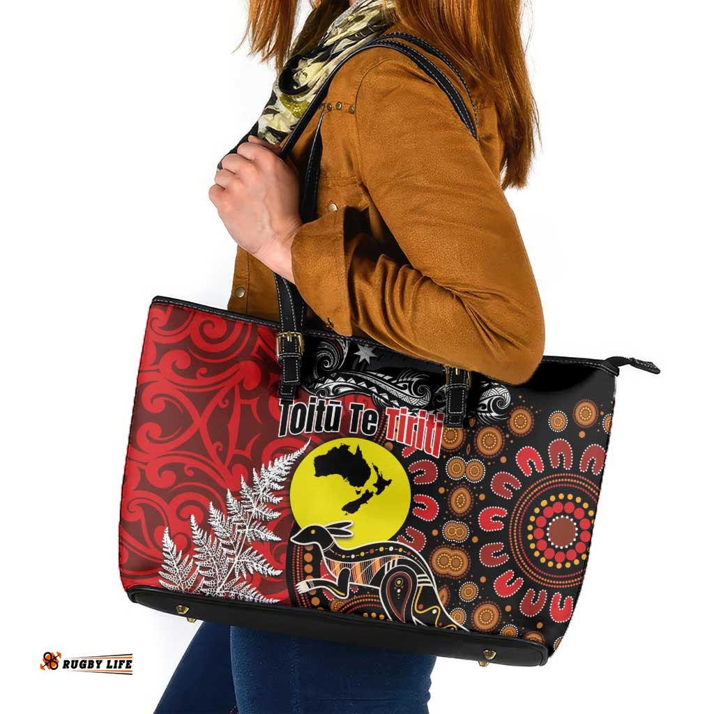 Aotearoa and Australia Toitu Te Tiriti Leather Tote Bag Honour the Treaty - Te Tiriti Is Us LT03