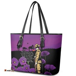 ANZAC Soldier and War Animals Leather Tote Bag We Will Remember Them LT15