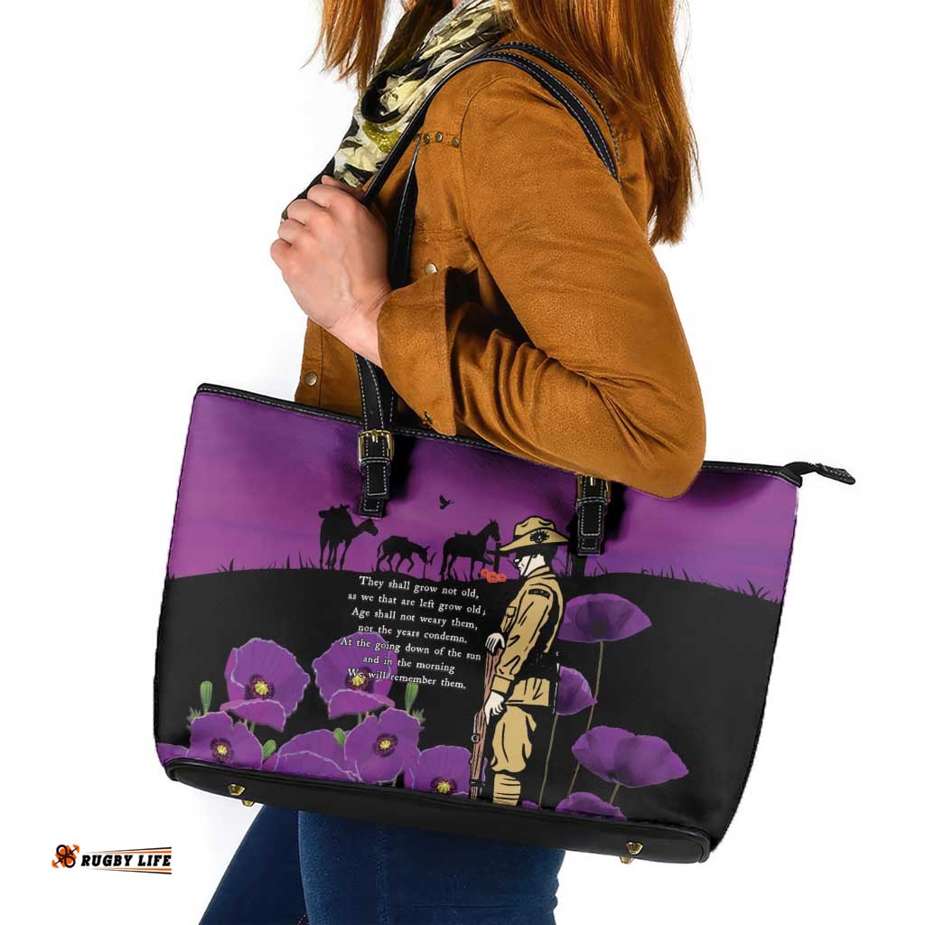 ANZAC Soldier and War Animals Leather Tote Bag We Will Remember Them LT15
