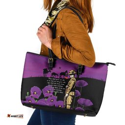 ANZAC Soldier and War Animals Leather Tote Bag We Will Remember Them LT15