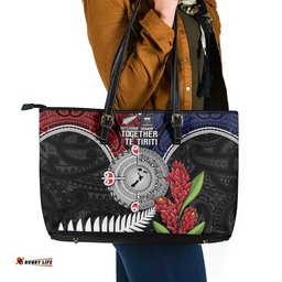 Aotearoa and Samoa Mo Te Tiriti Leather Tote Bag Tangata Moana Stand with Tangata Whenua LT9