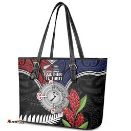 Aotearoa and Samoa Mo Te Tiriti Leather Tote Bag Tangata Moana Stand with Tangata Whenua LT9